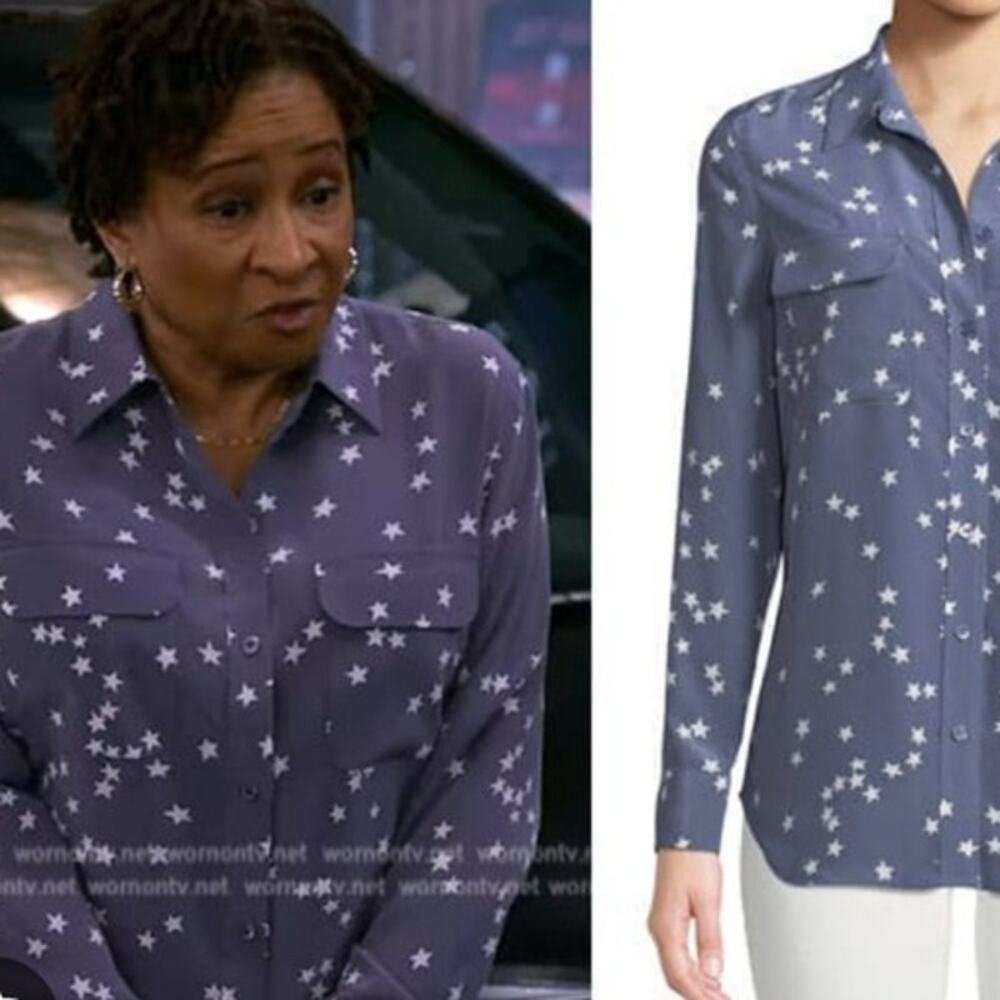 Equipment Slim Signature Silk Shirt L Bluestone Star Print Celestial Quiet Money - Picture 5 of 16